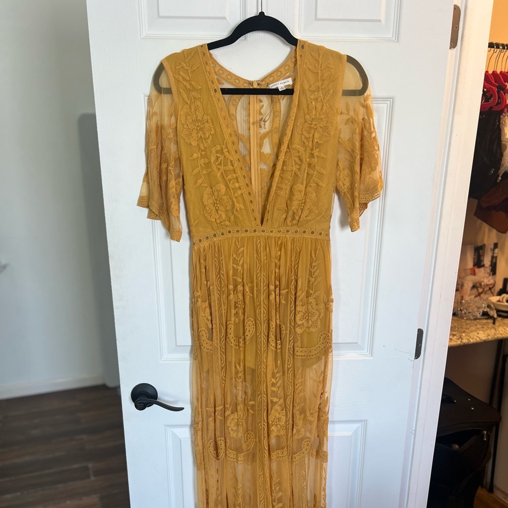 Mustard yellow lace dress with built in shorts